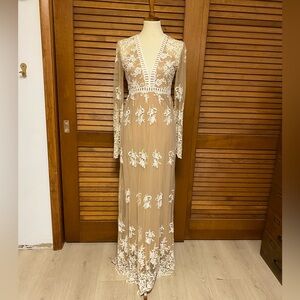 Nude Lace Maxi Dress